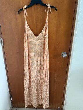 Valia Orange & White Striped Tie-Shoulder Maxi Dress